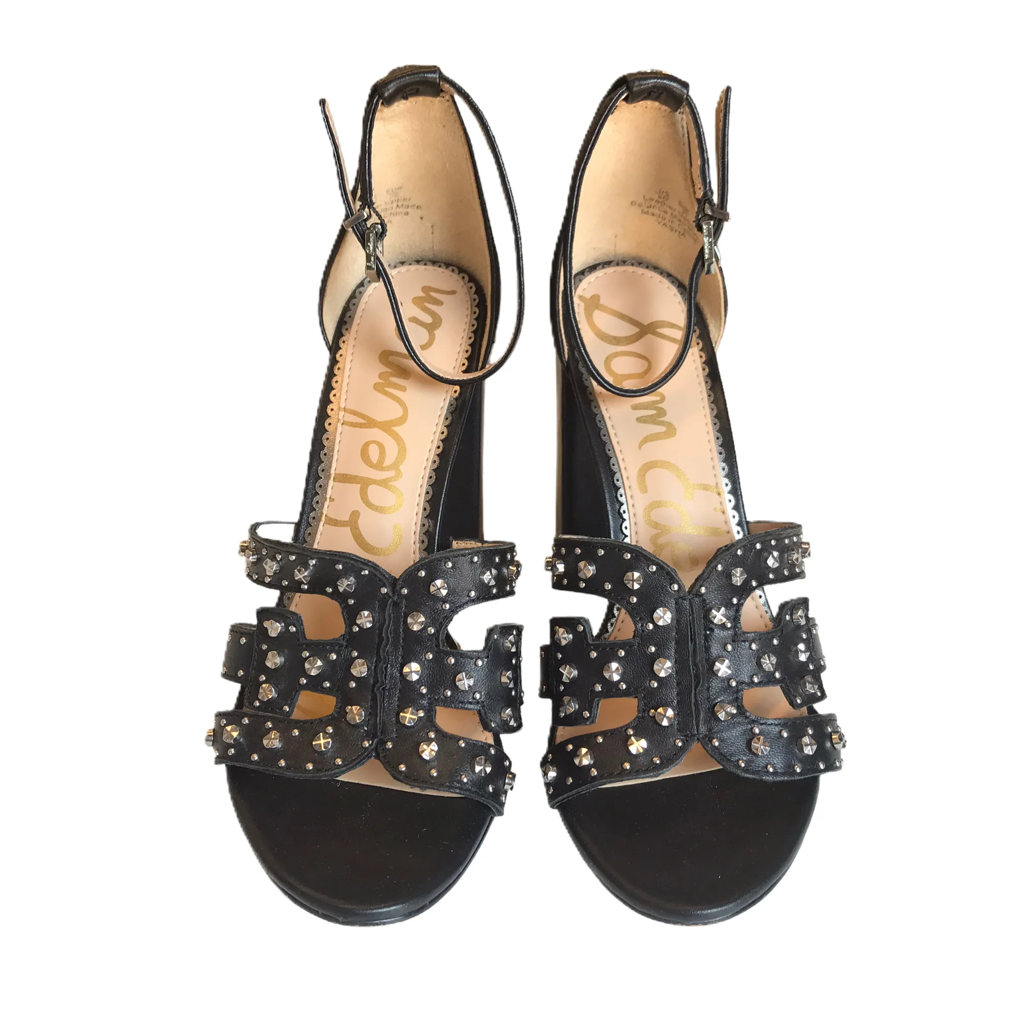 Black & Silver Sandals Heels Block By Sam Edelman, Size: 6 sam edelman