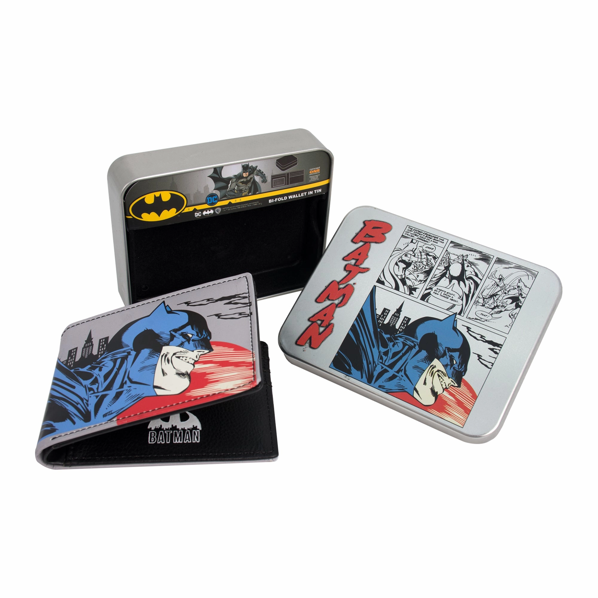 DC Comics Batman Face Print Bifold Wallet in a Decorative Tin Case, Multi ecco Shoes