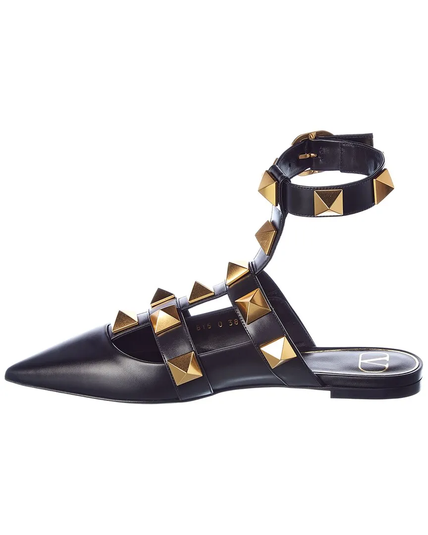 Valentino Roman Stud Leather Ankle Strap Flat