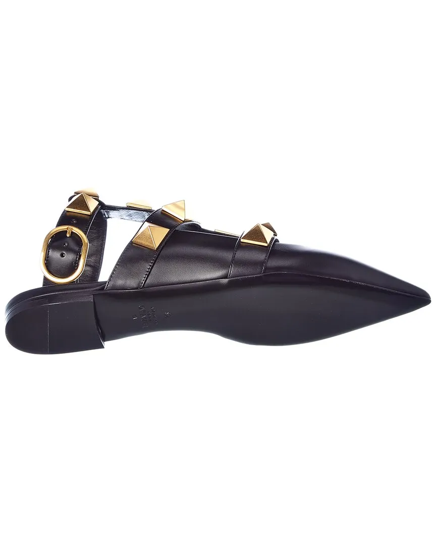 Valentino Roman Stud Leather Ankle Strap Flat
