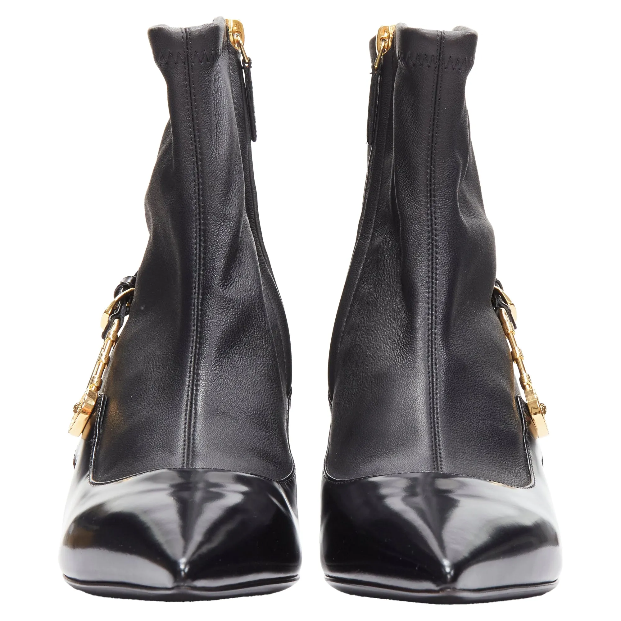 Versace Medusa Punk Safety Pin leather kitten heel bootie