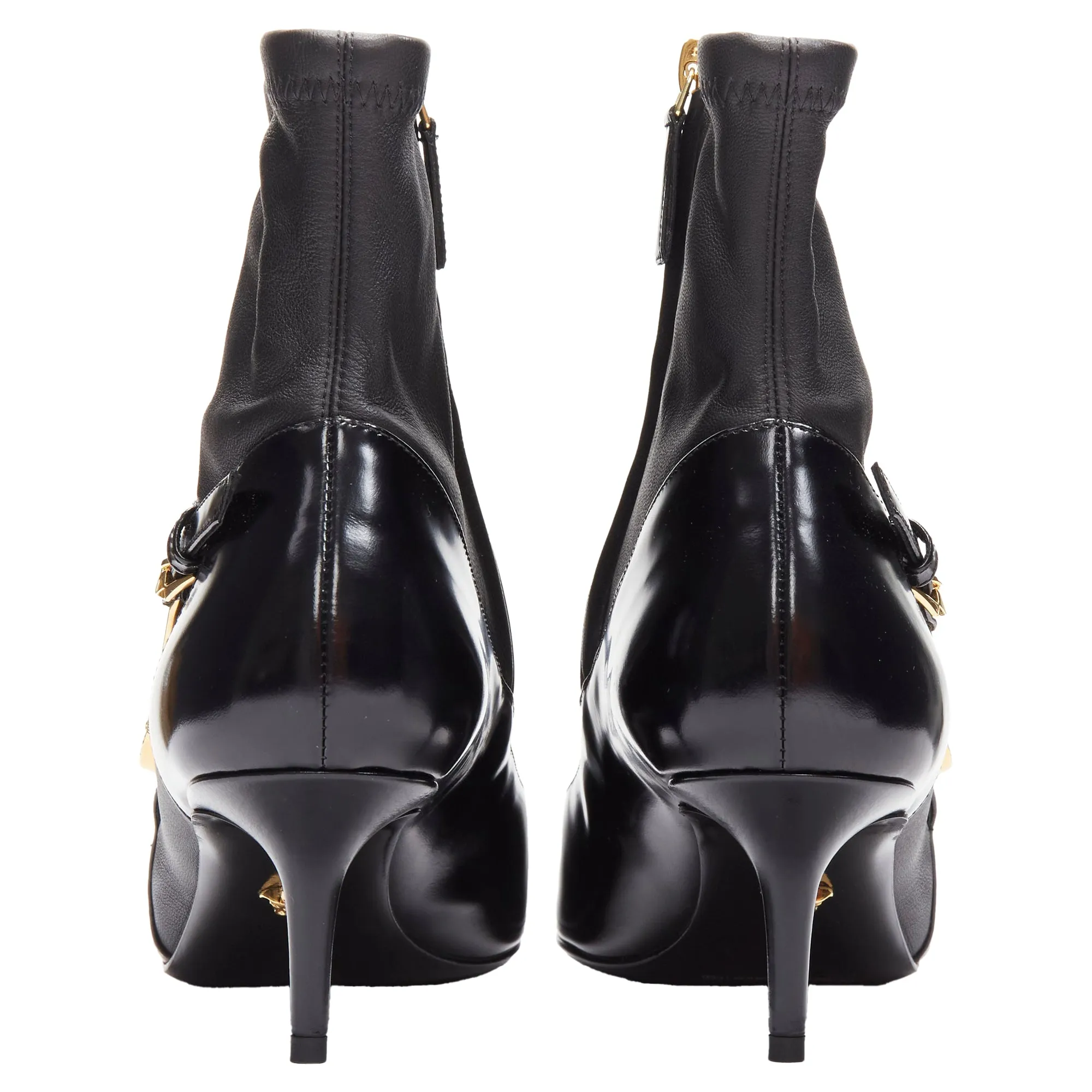 Versace Medusa Punk Safety Pin leather kitten heel bootie